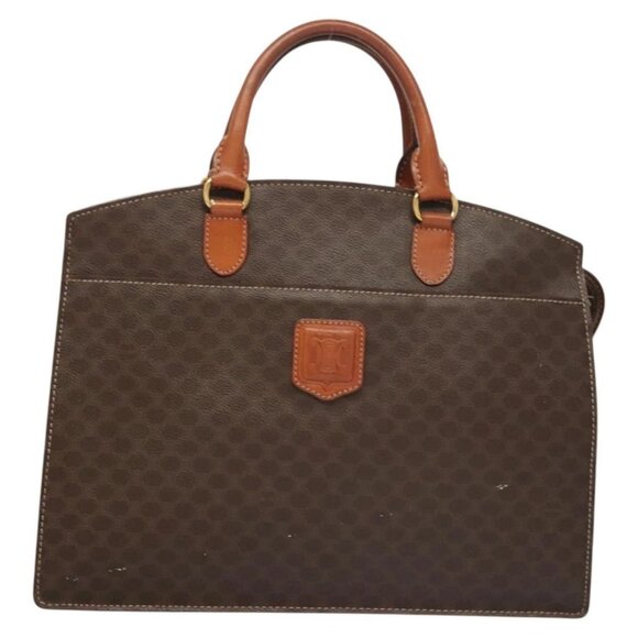 CELINE Macadam Canvas Hand Bag PVC Leather Brown Gold Auth hk2512 - Picture 2 of 16
